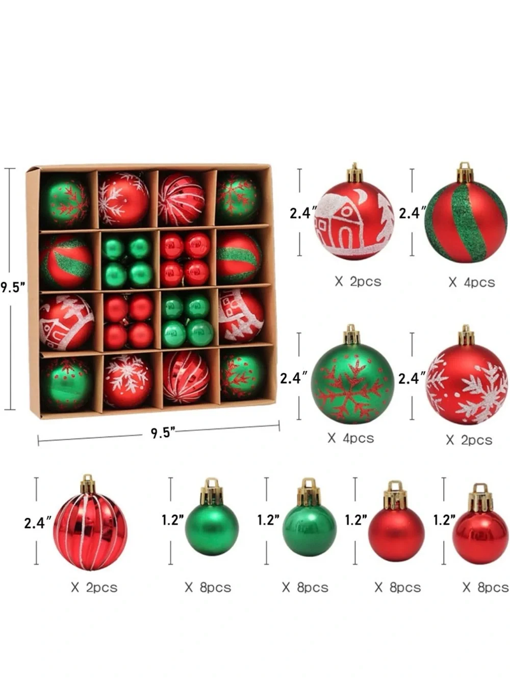 Holiday Ball Ornament Set - Red & Green Decorative Ornaments